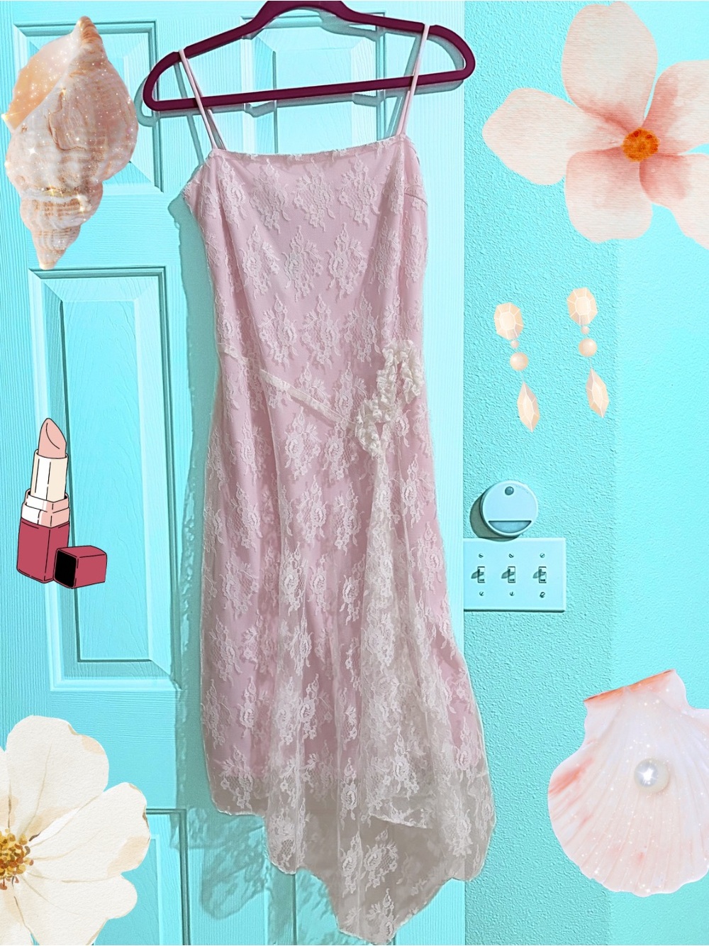Vintage Jessica McClintock for Gunne Sax Soft Pink Dress with Lace Overlay.